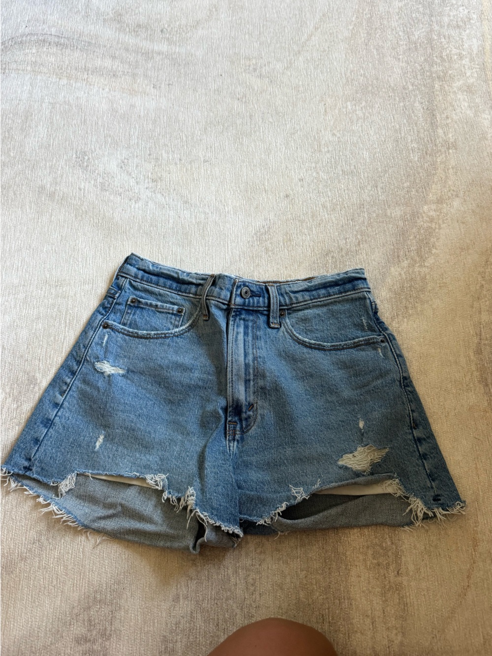 Abercrombie & Fitch Distressed Mid-Blue Denim Shorts curve love